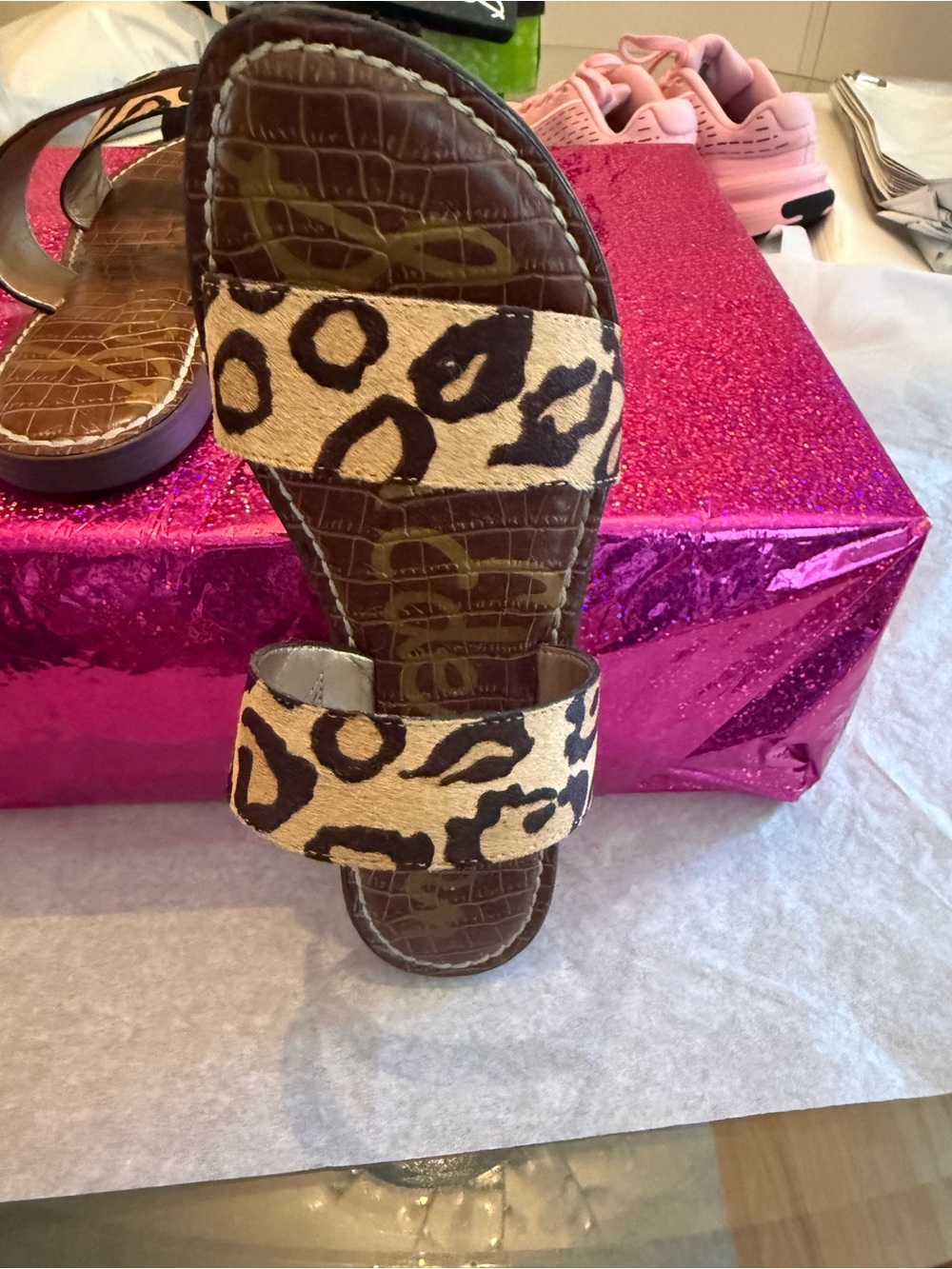 Sam Elderman Leopard-Print Double Strap Slide Sandals - Women